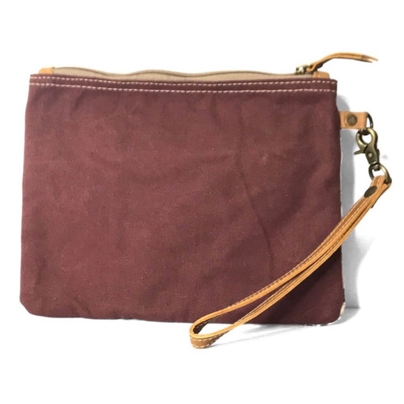 New Handmade Upcycled Aztec Genuine Leather Details Clutch Pouch Wristlet - Picture 5 of 7